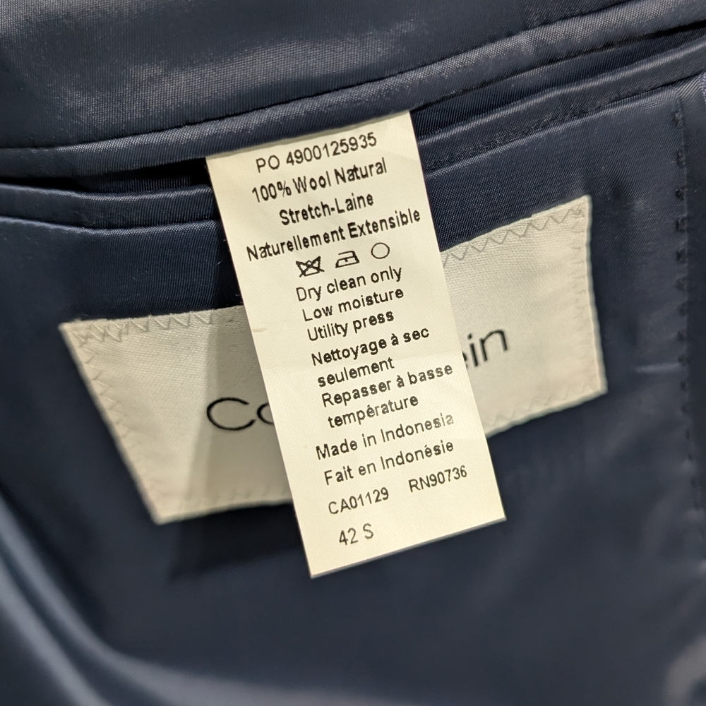 ‼️SOLD‼️ 100% Wool Calvin Klein Men's Blue Suit Formal Slim Fit 42S, 34X30 - Picture 6 of 11